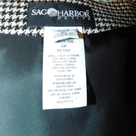 SAG HARBOR PETITE~ WOOL ZIPPER SHIFT DRESS IN HERRINGBONE BLK & WHITE ~SZ 10p - Picture 4 of 6